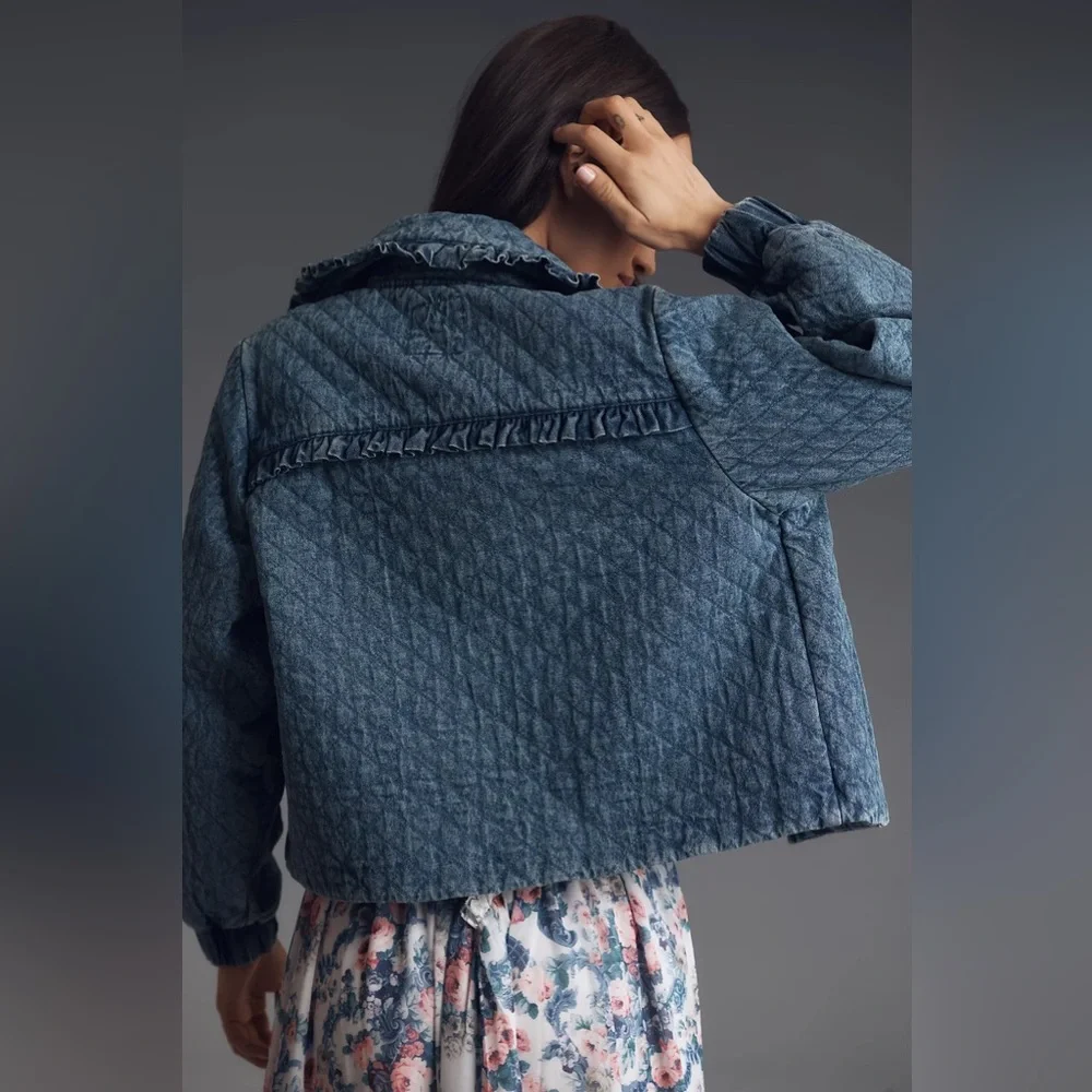 Anthropologie The Maura Bow-Tie Denim Jacket by Avec Les Filles - Medium - Picture 3 of 8
